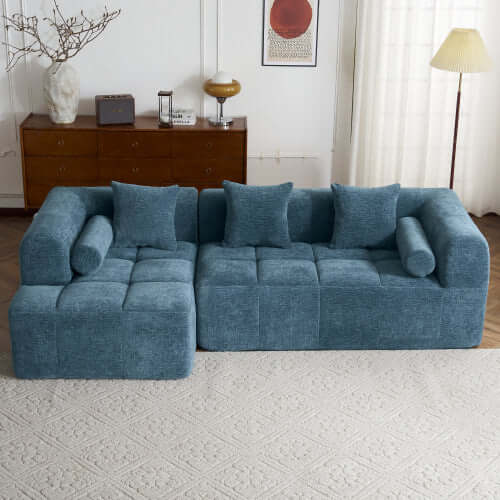 Modern Modular Chenille Sectional Sofa – 101” Deep Seating Sofa with Side Pockets & Chaise in a stylish living room.