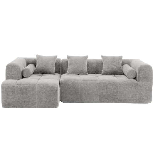Modern Modular Chenille Sectional Sofa – 101” Deep Seating Sofa with Side Pockets & Chaise in gray
