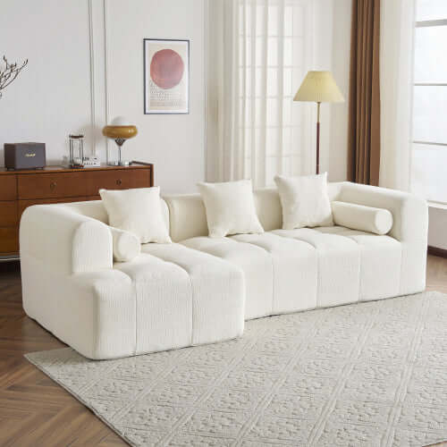 Modern Modular Chenille Sectional Sofa – 101” Deep Seating Sofa with Side Pockets & Chaise in a cozy living room setting.