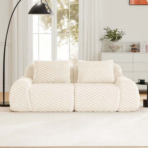 Modern Modular Flannelette Sofa – 82” Boneless Deep Seat Couch in a bright living room setting with natural light.