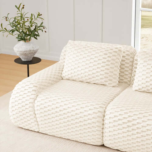 Modern Modular Flannelette Sofa – 82” Boneless Deep Seat Couch in a light textured fabric with a cozy design.
