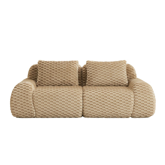 Modern Modular Flannelette Sofa – 82” Boneless Deep Seat Couch in soft beige fabric with plush cushions.