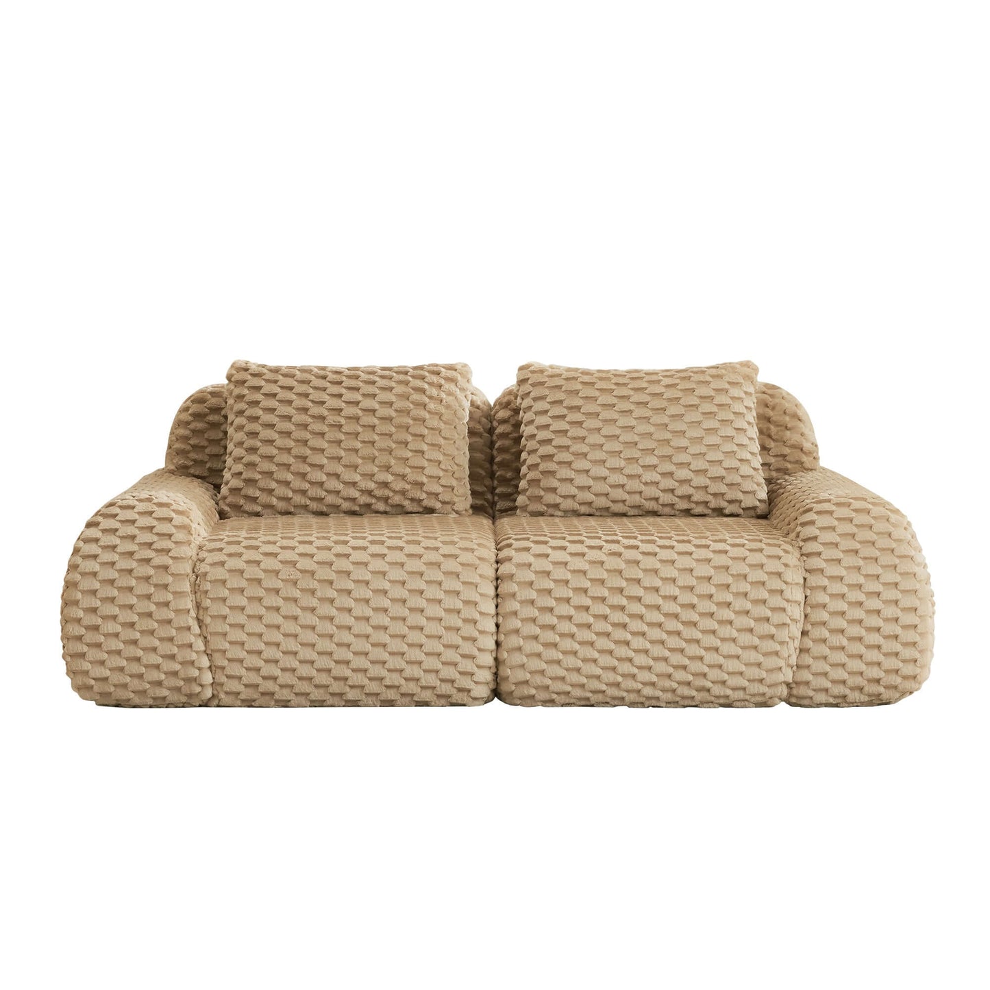 Modern Modular Flannelette Sofa – 82” Boneless Deep Seat Couch in soft beige fabric with plush cushions.