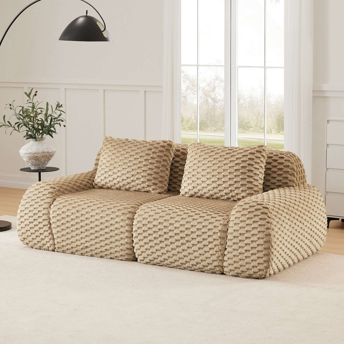 Modern Modular Flannelette Sofa – 82” Boneless Deep Seat Couch in a cozy living room setting.