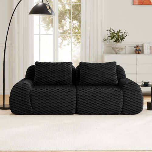 Modern Modular Flannelette Sofa – 82” Boneless Deep Seat Couch in black with soft texture and deep seating.
