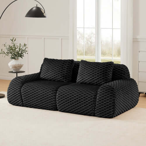 Modern Modular Flannelette Sofa – 82” Boneless Deep Seat Couch in stylish black fabric.