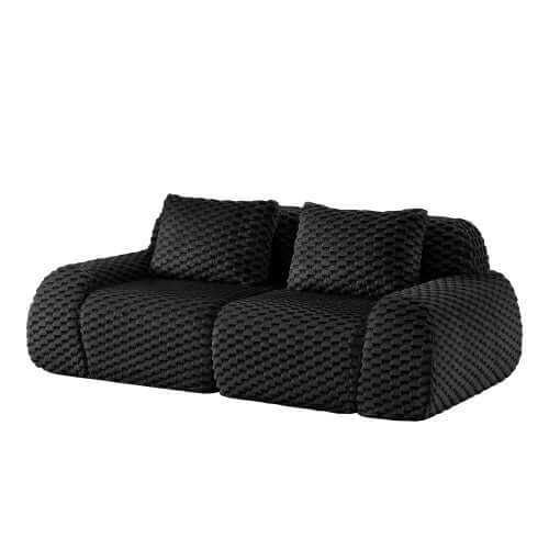 Modern Modular Flannelette Sofa – 82” Boneless Deep Seat Couch in black with plush cushions for ultimate comfort.