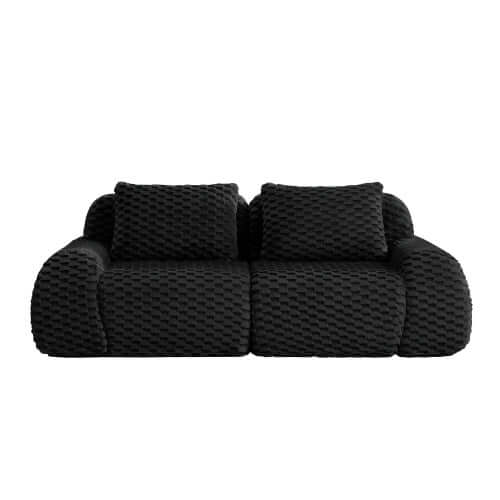 Modern Modular Flannelette Sofa – 82” Boneless Deep Seat Couch in black fabric with plush cushions.
