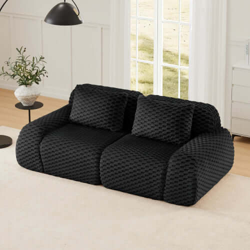Modern Modular Flannelette Sofa – 82” Boneless Deep Seat Couch in a cozy living room setting.