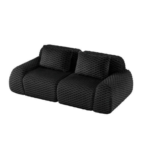 Modern Modular Flannelette Sofa – 82” Boneless Deep Seat Couch in sleek black design, offering deep seating and soft texture.