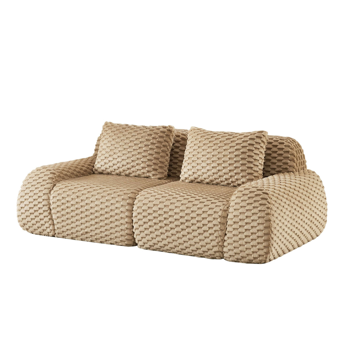 Modern Modular Flannelette Sofa – 82” Boneless Deep Seat Couch in soft beige fabric with plush cushions.