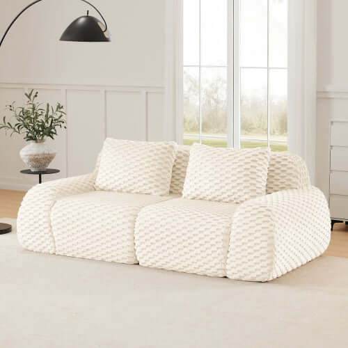 Modern Modular Flannelette Sofa – 82” Boneless Deep Seat Couch in soft white fabric with deep seating.