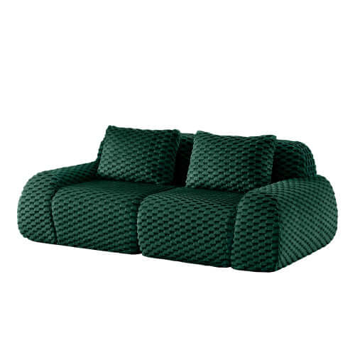 Modern Modular Flannelette Sofa – 82” Boneless Deep Seat Couch in deep green color with soft textured fabric.