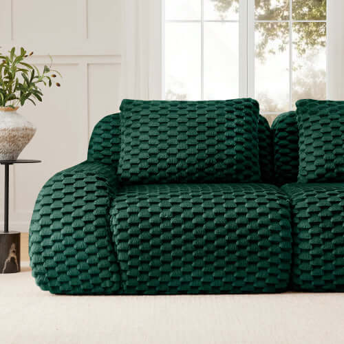 Modern Modular Flannelette Sofa – 82” Boneless Deep Seat Couch in green texture, designed for deep seating and comfort.