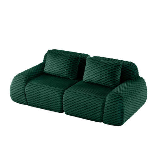Modern Modular Flannelette Sofa – 82” Boneless Deep Seat Couch in deep green fabric with plush seating.