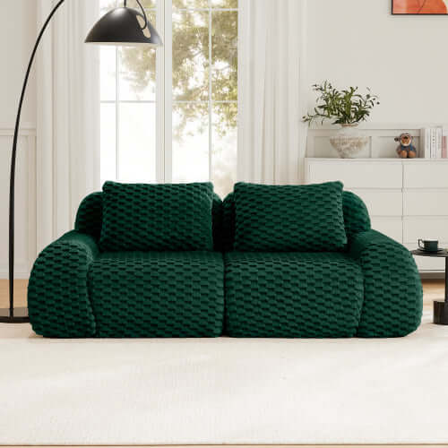 Modern Modular Flannelette Sofa – 82” Boneless Deep Seat Couch in green with soft texture and deep seating.