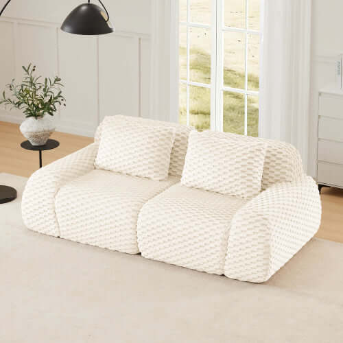 Modern Modular Flannelette Sofa – 82” Boneless Deep Seat Couch in a cozy living room setting.