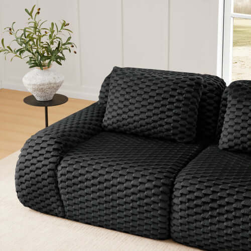 Modern Modular Flannelette Sofa – 82” Boneless Deep Seat Couch in black with textured cushion covers.