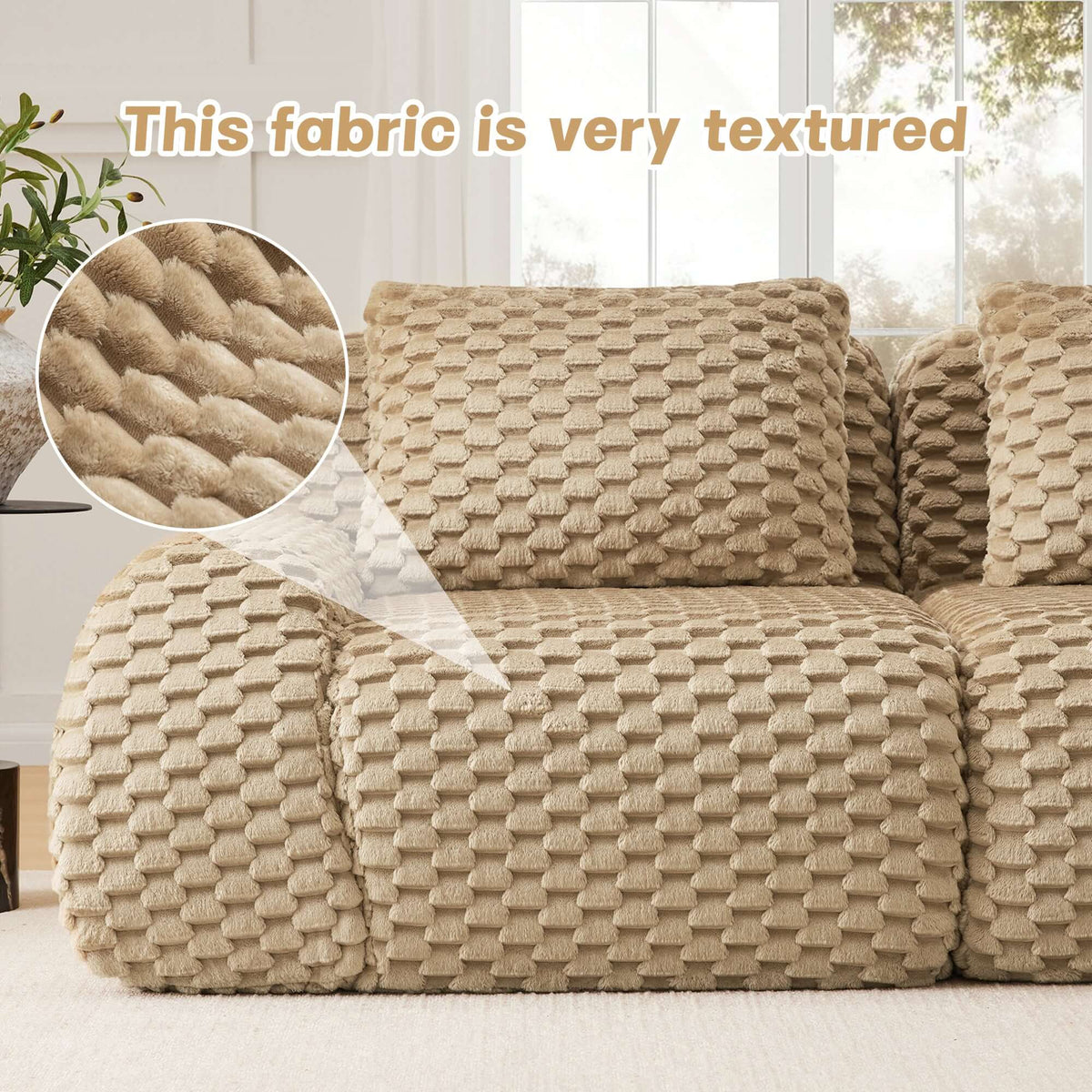 Modern Modular Flannelette Sofa – 82” Boneless Deep Seat Couch with textured fabric close-up for enhanced comfort.