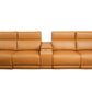 Modern Modular Leather Reclining Sectional Sofa – 5 Piece Couch with Cup Holders (4 Seat) in tan leather finish.
