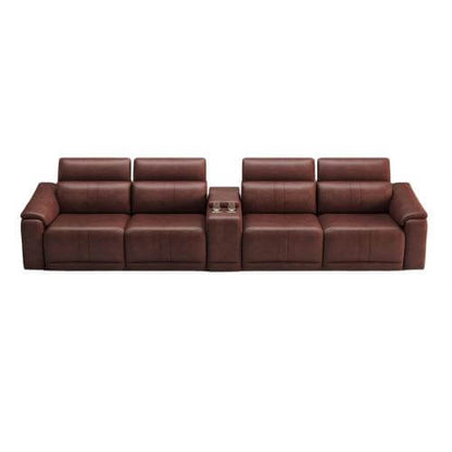 Modern Modular Leather Reclining Sectional Sofa – 5 Piece Couch with Cup Holders (4 Seat) in brown.
