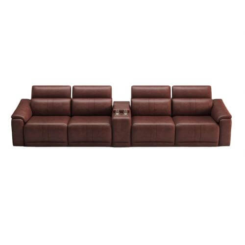 Modern Modular Leather Reclining Sectional Sofa – 5 Piece Couch with Cup Holders (4 Seat) in brown.