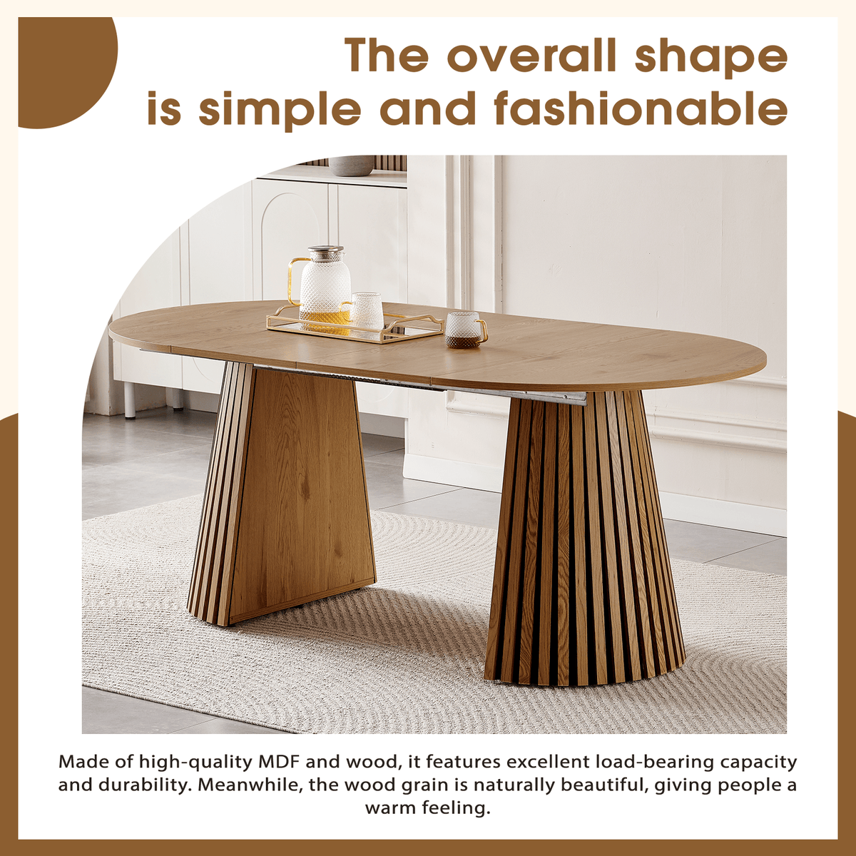 Extendable Oval Dining Table for 6 – Wooden Dining Table (70.8”) showcasing elegant design and warm wood finish.