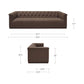 83.5" Cool Brown Top Grain Leather Sofa | Modern Rectilinear 3-Seater Sofa dimensions and design features