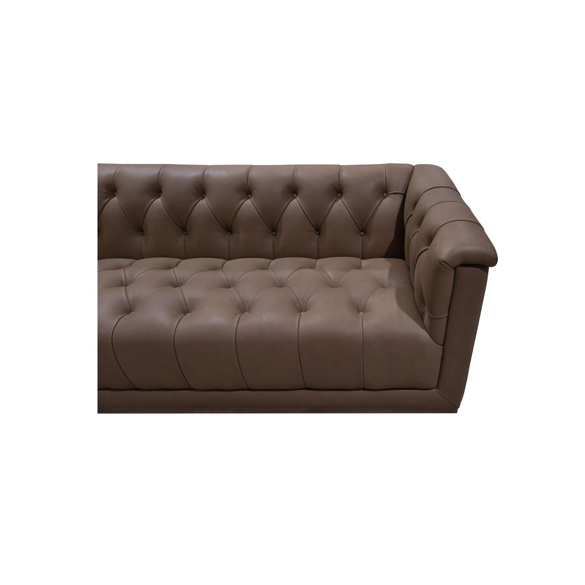 83.5" Cool Brown Top Grain Leather Sofa | Modern Rectilinear 3-Seater Sofa with tufted back design