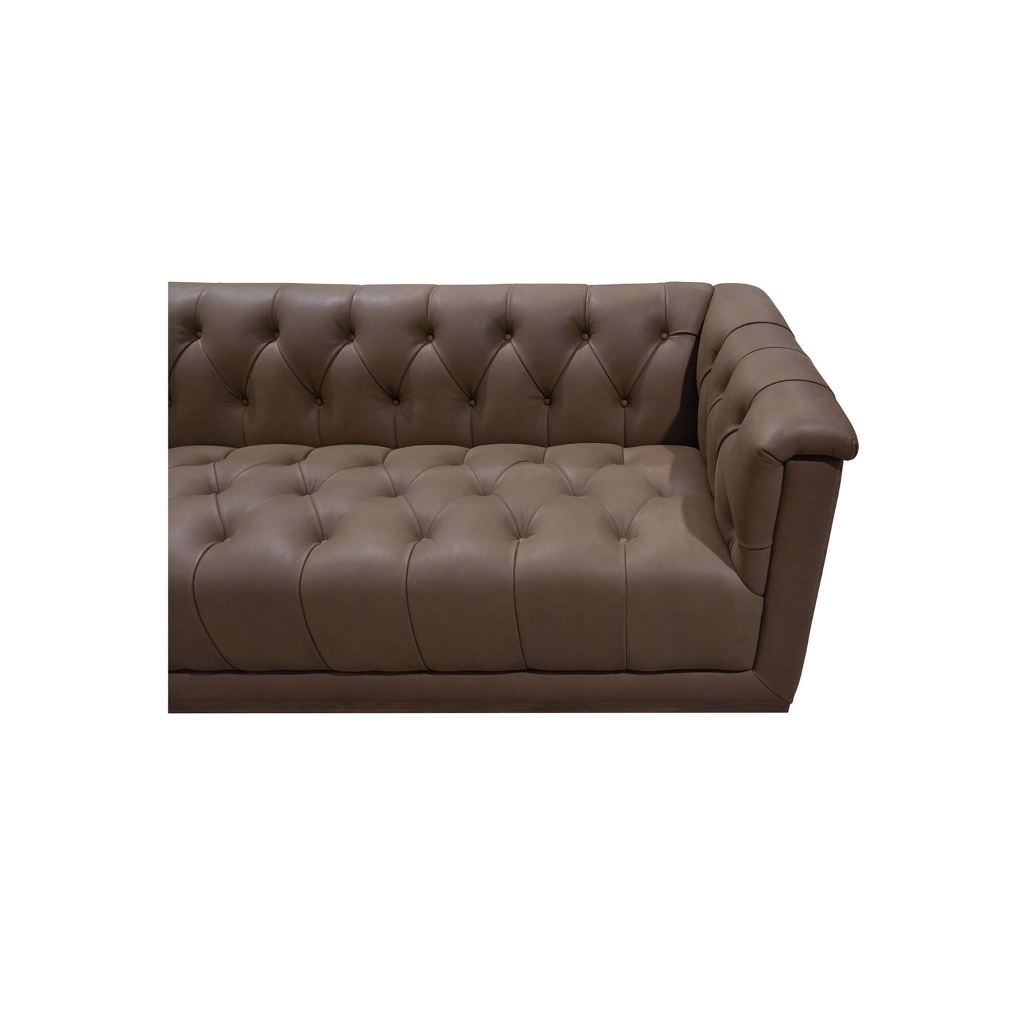 83.5" Cool Brown Top Grain Leather Sofa | Modern Rectilinear 3-Seater Sofa with tufted back design