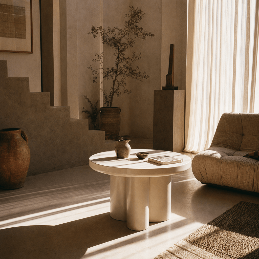 Joane Light Gray High Gloss End Table 24" in a stylish living room with natural light and contemporary decor.