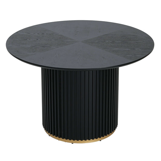 Round Pedestal Dining Table – 47.25” Modern Round Dining Table (3 Colors) in black finish with a stylish pedestal base.