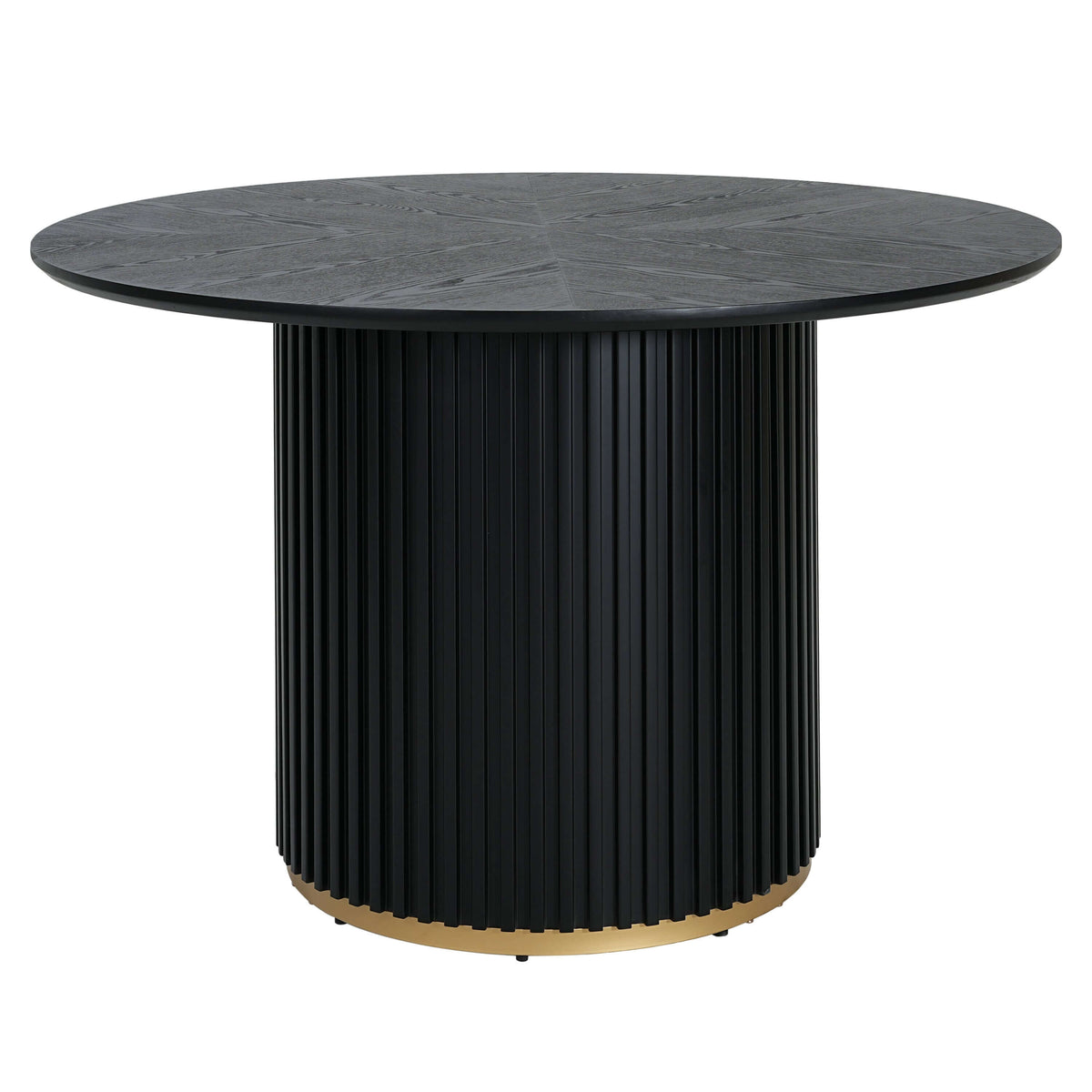 Round Pedestal Dining Table – 47.25” Modern Round Dining Table (3 Colors) in black finish with unique pedestal base.