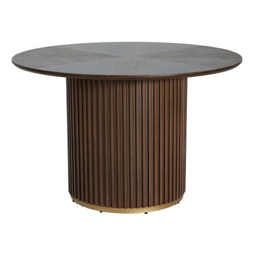 Round Pedestal Dining Table – 47.25” Modern Round Dining Table (3 Colors) in walnut finish with stylish pedestal base.