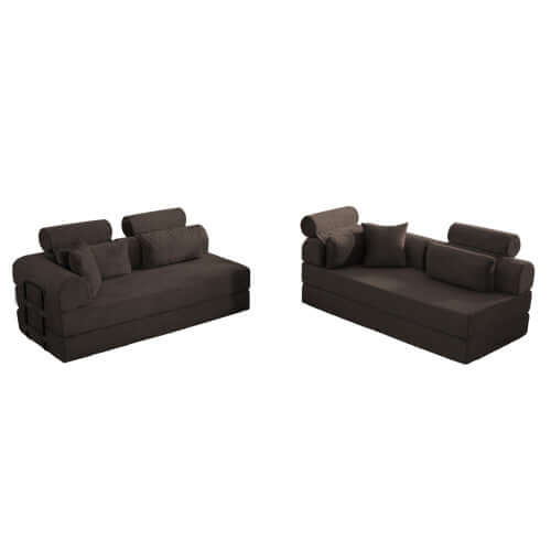 Modern Corduroy Sleeper Sectional – L-Shape Modular Sofa Bed (106” Convertible Couch) in dark fabric design.