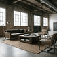 Stylish living room featuring a 37.4" Modern Solid Wood Square Coffee Table with Open Shelf Storage and leather sofa.