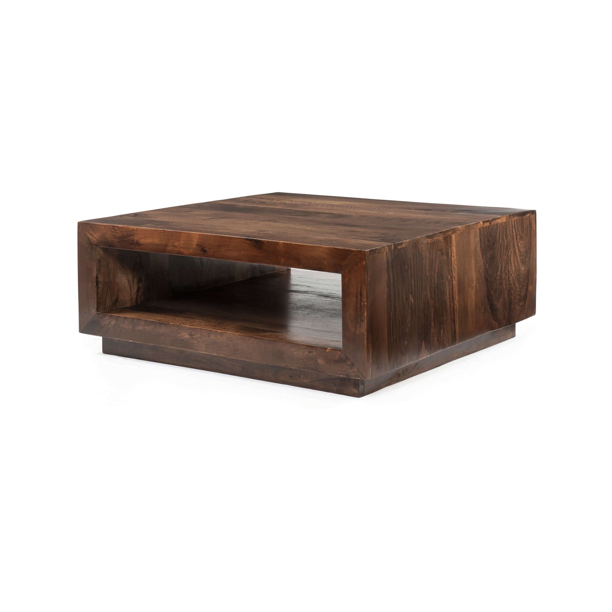 37.4" Modern Solid Wood Square Coffee Table with Open Shelf Storage showcasing natural wood finish and contemporary design.