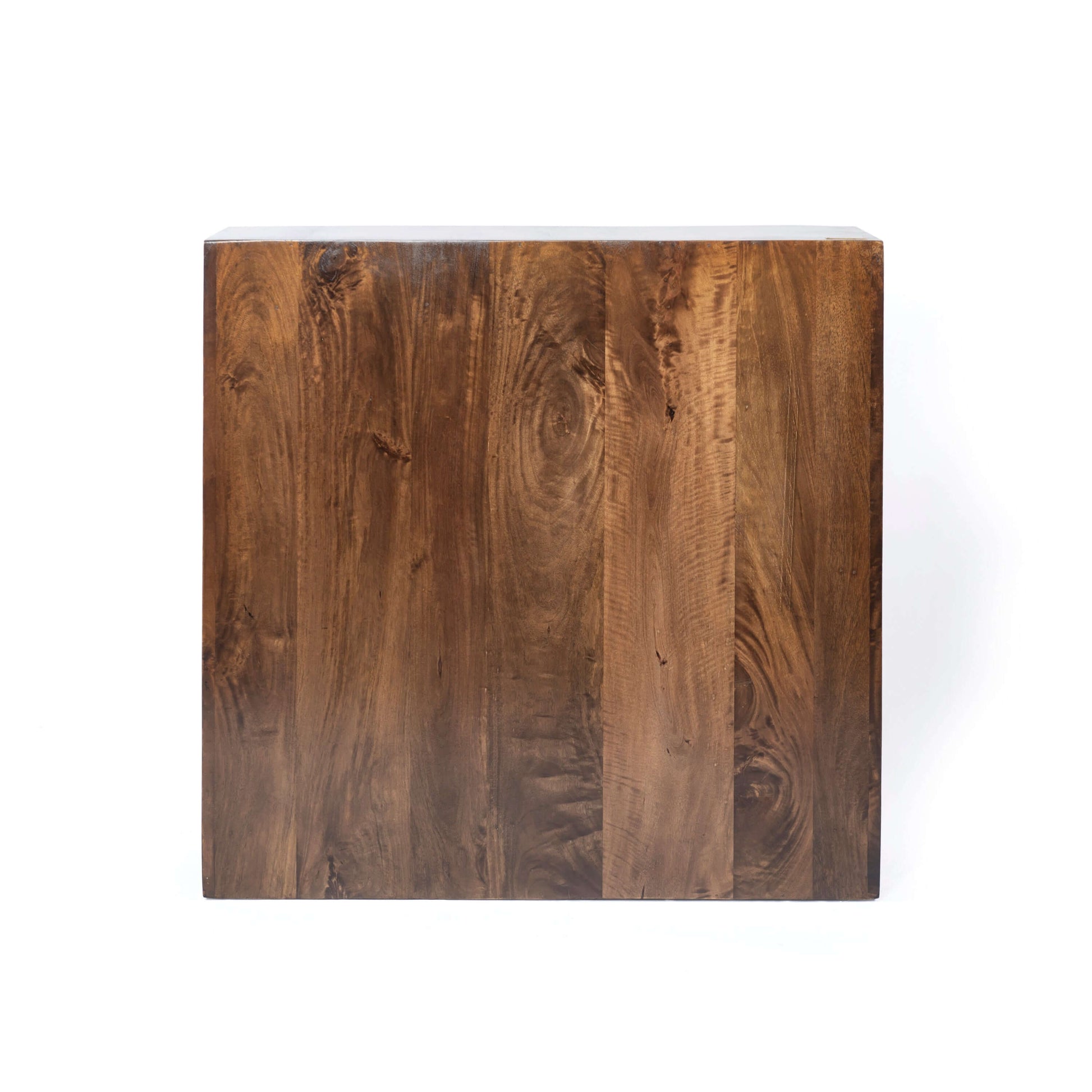 37.4" Modern Solid Wood Square Coffee Table with Open Shelf Storage - top view showcasing rich natural wood finish