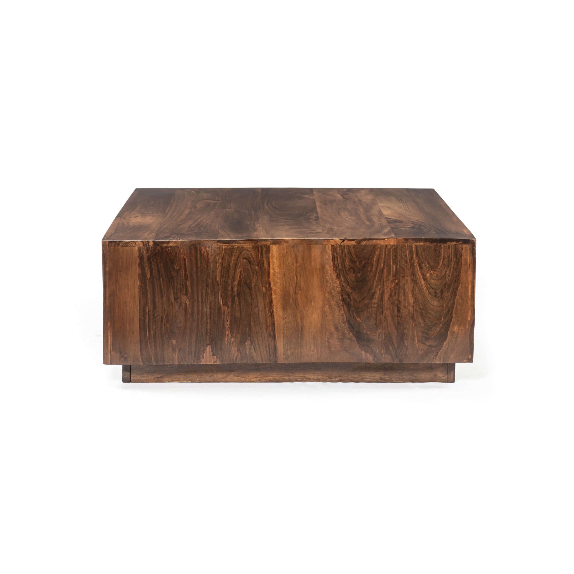 37.4" Modern Solid Wood Square Coffee Table with Open Shelf Storage featuring rich brown finish and sleek design.
