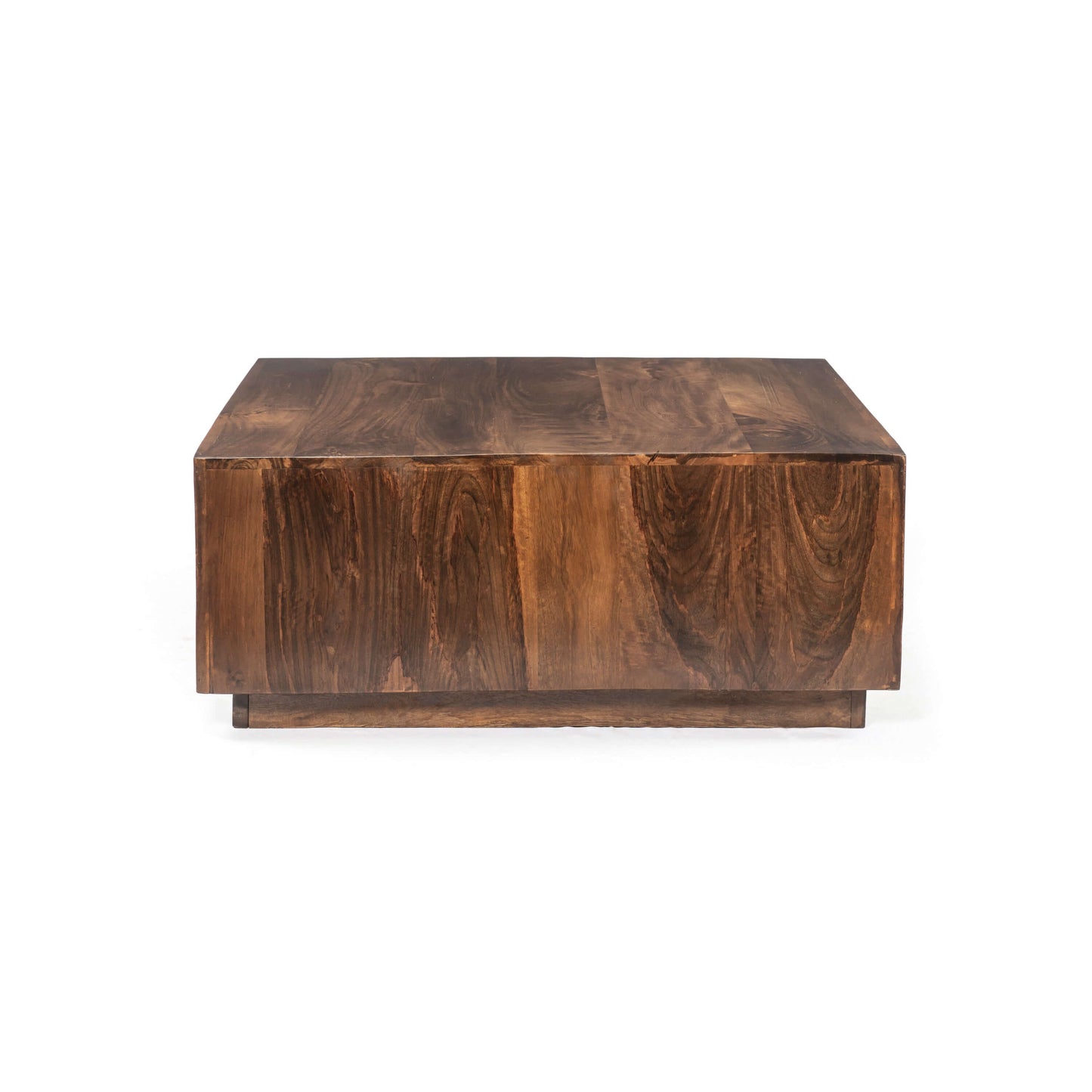 37.4" Modern Solid Wood Square Coffee Table with Open Shelf Storage featuring rich brown finish and sleek design.