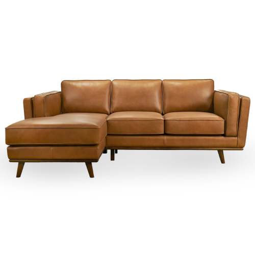 Modern Tan Leather Chaise Sofa Sectional 92”
