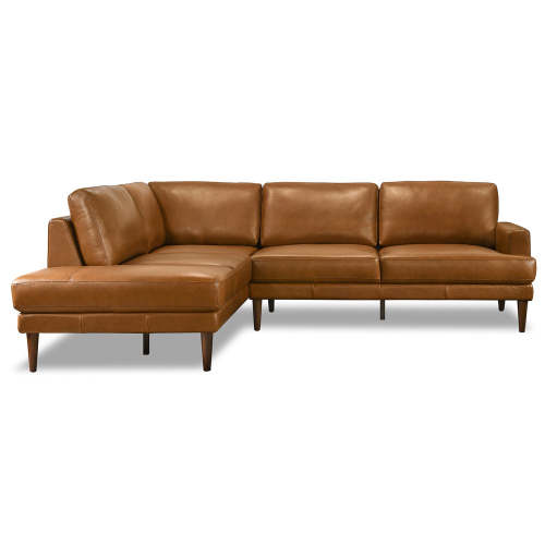 Modern Tan Leather Sectional Chaise Sofa 108”