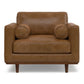 Modern Top-Grain Brown Caramel Leather Armchair 42” – Morrison MCM Leather Accent Chair in a cozy living room setting.