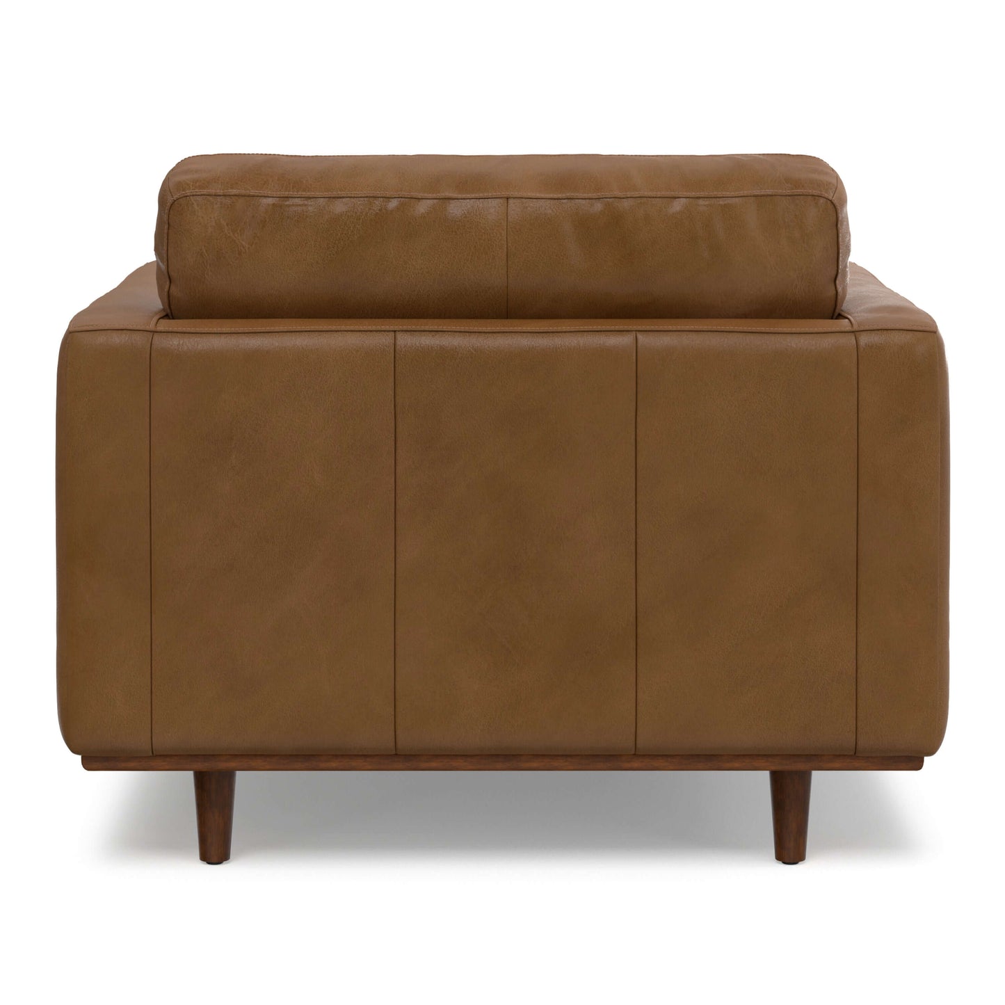 Modern Top-Grain Brown Caramel Leather Armchair 42” – Morrison MCM Leather Accent Chair back view with rich brown leather.