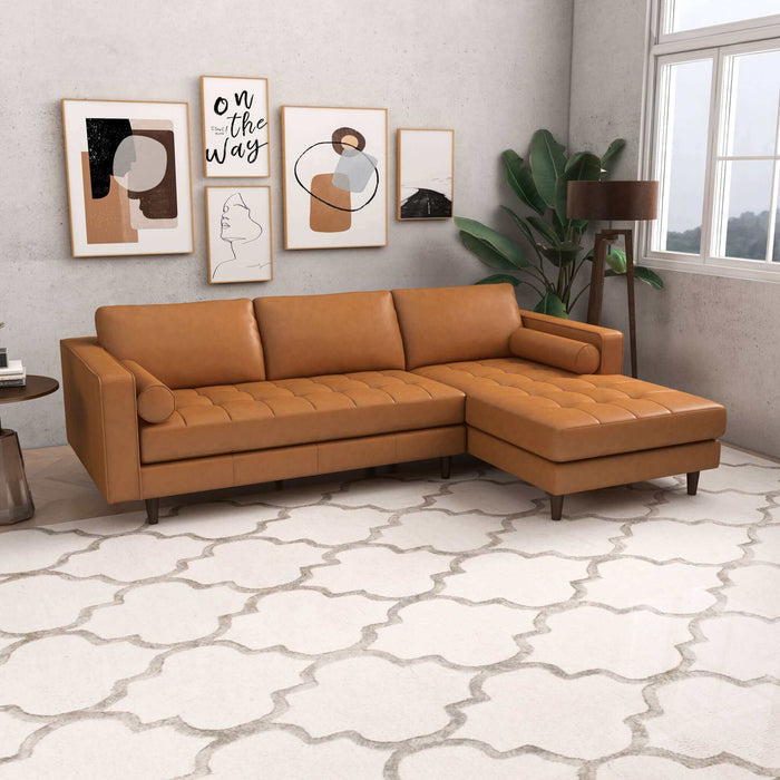 Modern Tufted Leather Chaise Sofa Sectional 101” – in room setting