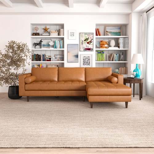 Modern Tufted Leather Chaise Sofa Sectional 101” – in room setting