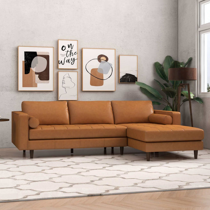 Modern Tufted Leather Chaise Sofa Sectional 101” – in room setting