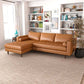 Modern Tufted Leather Chaise Sofa Sectional 101” – Anthony MCM Genuine Leather L-Shape Couch in a stylish living room setting.
