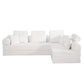Modern Corduroy Sleeper Sectional – L-Shape Modular Sofa Bed (106” Convertible Couch) in white fabric design.