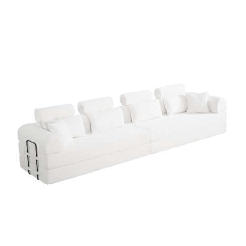 Modern Corduroy Sleeper Sectional – L-Shape Modular Sofa Bed (106” Convertible Couch) in white upholstery.